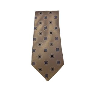 Silk Tie Tan and Blue Dressy Casual Geometric